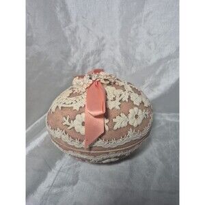 Vintage Scioto S-1828 Ceramic  7" Pink  Large Lace Egg Box and Lid Spring Floral